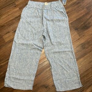 Ankle blue linen pants with pockets